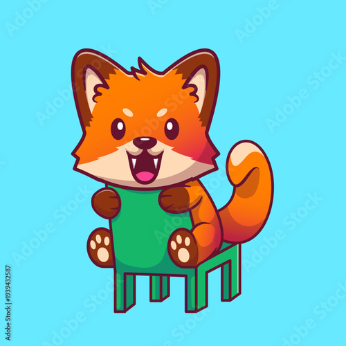 Cute Fox Sitting on Chair Cartoon