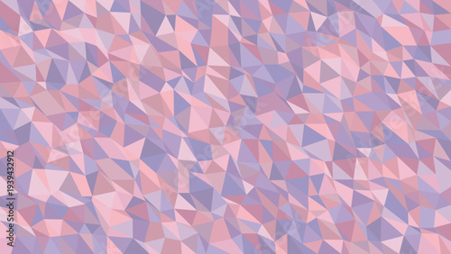 Abstract geometric low poly vector background with a mosaic pattern of randomly arranged pink and purple triangles, ideal for modern digital design, web banners, and creative presentations