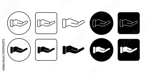 Open Hand Offering Support Icon Collection Outline And Solid Style Help Care Assistance Symbol