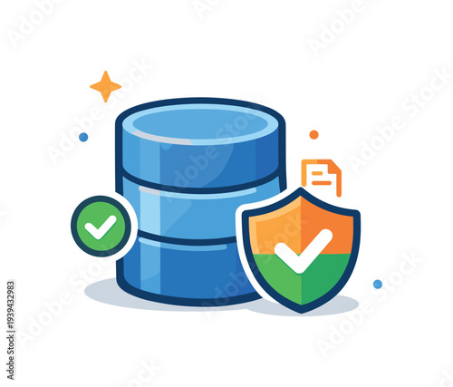 Secure database icon with shield and checkmark for data protection and integrity