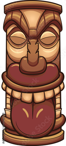 An isolated ancient brown wood carving of a vintage wooden candlestick holder featuring an old carved face sculpture and religious ornament figure