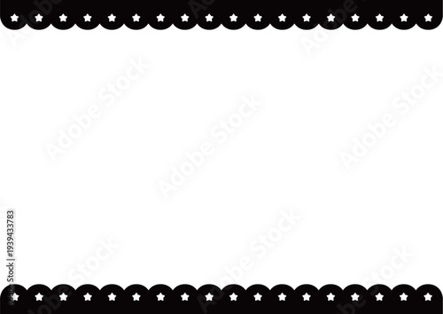 星柄のスカラップレース・もこもこのラインのフレームのイラスト　Star Scalloped Lace and Monochrome Top Bottom Frame Background Vector