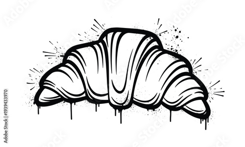 Croissant graffiti vector art, pastry street art style illustration with drips