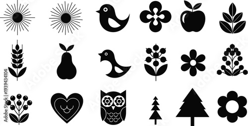 Vector illustration of stylized nature silhouettes symbolizing ecology, whimsy, culture, tradition, heritage, identity, diversity, and education