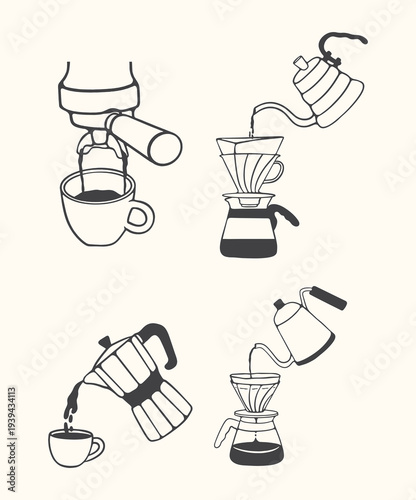 pouring coffee maker illustration