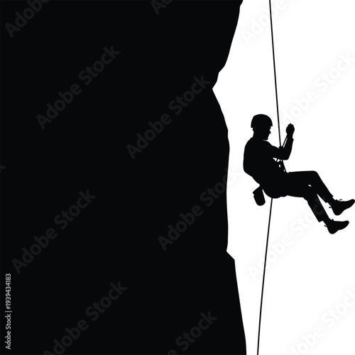 Vector illustration of stylized rappelling silhouette symbolizing adventure, climbing, athleticism, culture, tradition, identity, inclusivity, and education