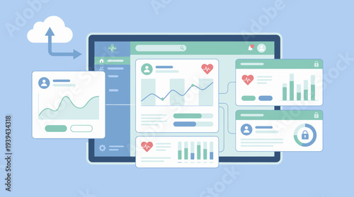 Digital health dashboard showcasing medical data analytics on a futuristic screen