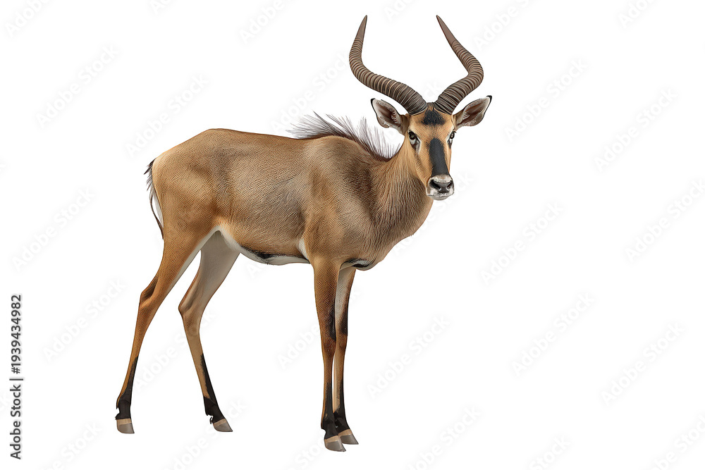 Fototapeta premium Roan antelope standing on transparent background, african wildlife mammal with long curved horns