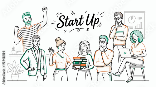 Diverse startup team of founders and creative managers collaborating in modern office with typography, concept for business growth, corporate team building and entrepreneurial strategy