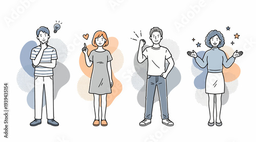 Diverse group of young creative startup entrepreneurs and professional marketing executives standing with expressive hand gestures, concept for career development, motivation and teamwork