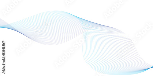 Futuristic abstract blue wave curves with smooth flowing lines and dynamic particle motion, modern science and technology style vector background design on transparent backdrop