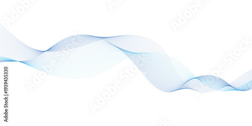 Modern abstract blue flowing wave lines with smooth transparent curves, science and technology inspired vector background with dynamic motion pattern for banners and creative design