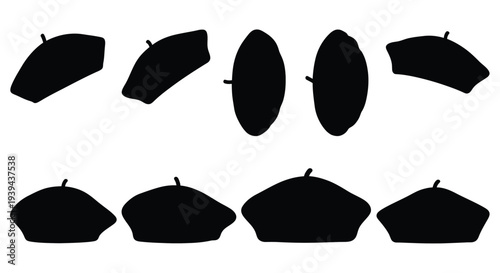 Collection of black berets displayed in a striking silhouette