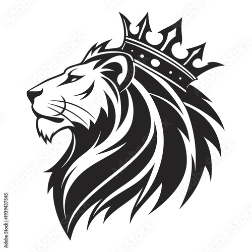 Majestic lion wearing crown symbolizing power and royalty