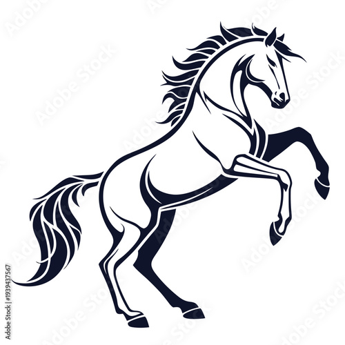 Majestic horse rearing up on hind legs in dynamic motion