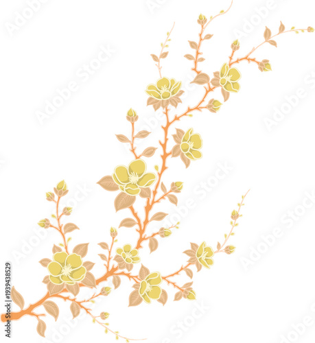 Traditional Batik Floral Branch Illustration