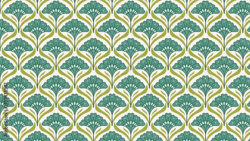 Vintage Teal Floral Art Deco Seamless Pattern