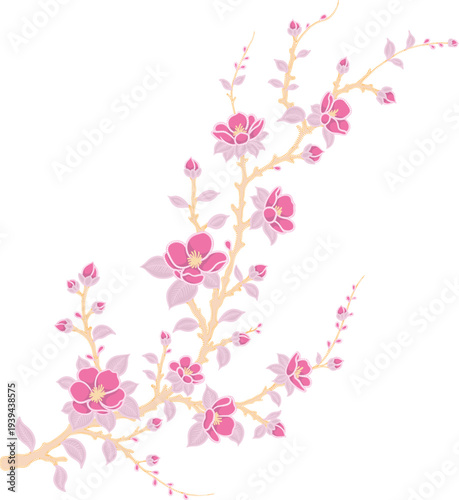Traditional Batik Floral Branch Illustration