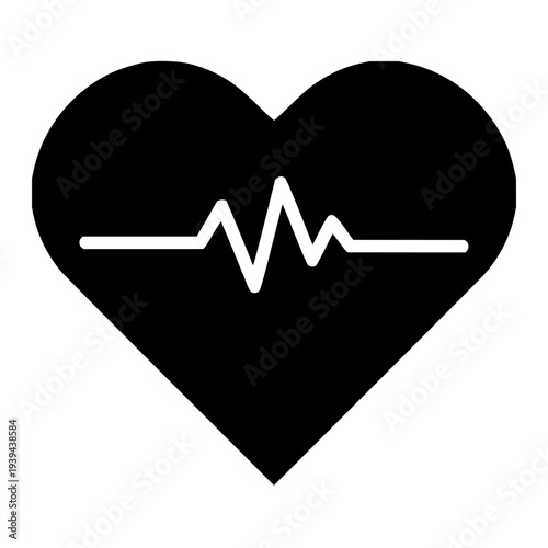 A clean vector graphic of a heart shape with an electrocardiogram line, symbolizing health, vitality, and medical monitoring. This icon effectively represents life and well-being