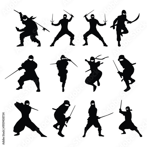 Ninja Warrior Silhouettes Action Poses Set