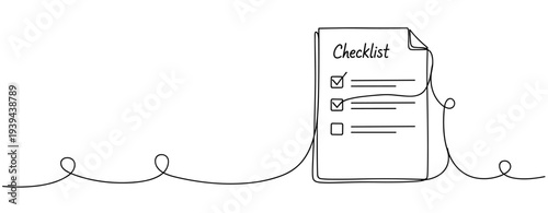Hand-drawn checklist icon with simple black outline on white background. No editable stroke