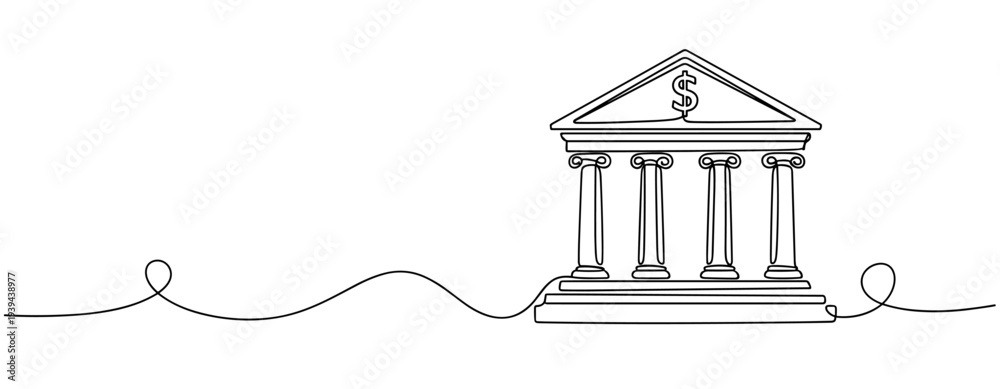 Obraz premium Continuous line drawing of bank building with dollar symbol. No editable stroke