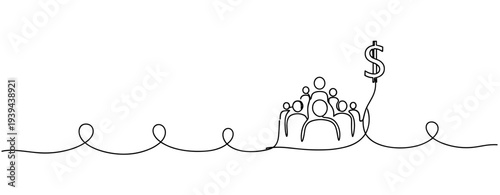 Continuous line art: teamwork and financial success concept with dollar symbol. No editable stroke