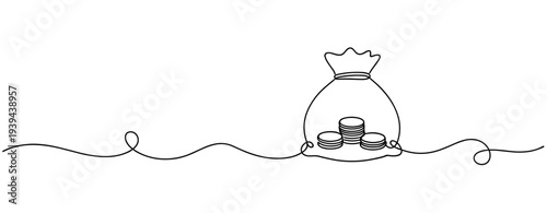 Continuous line drawing of money bag with coins minimalist design. No editable stroke