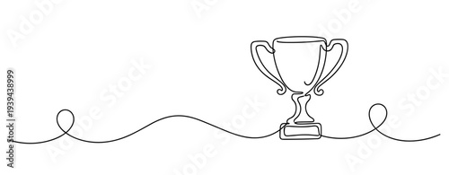 Continuous line art of a trophy symbolizing achievement and success. No editable stroke