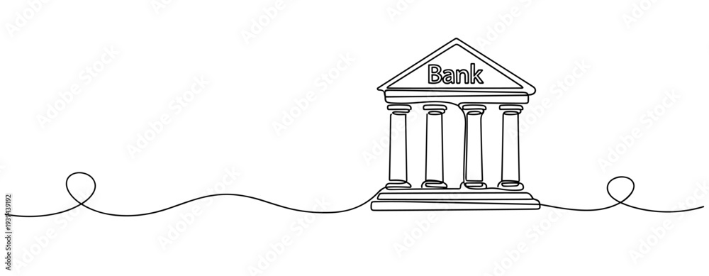Obraz premium Minimalist line drawing of a classical bank building. No editable stroke