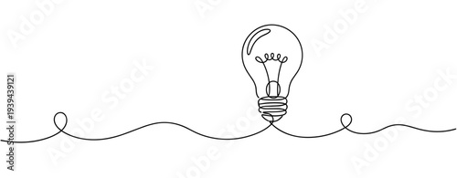 Continuous line lightbulb drawing symbolizing innovation and creativity. No editable stroke