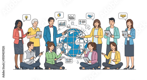 Diverse team collaborating around a global business strategy