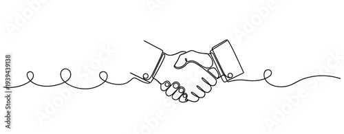 Continuous line drawing of handshake symbolizing agreement and unity. No editable stroke