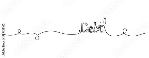 Minimalist continuous line art spelling the word debt. No editable stroke