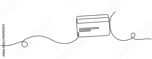 Minimalist continuous line drawing of credit card and curved line art. No editable stroke