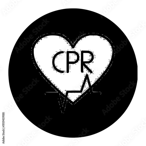 CPR heart icon with electrocardiogram line inside a black circle, representing life support and medical emergency response