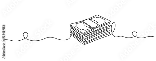 Simple line drawing of money stack connected by thread. No editable stroke