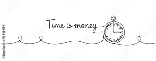 Minimalist line drawing of stopwatch symbolizing time is money concept. No editable stroke