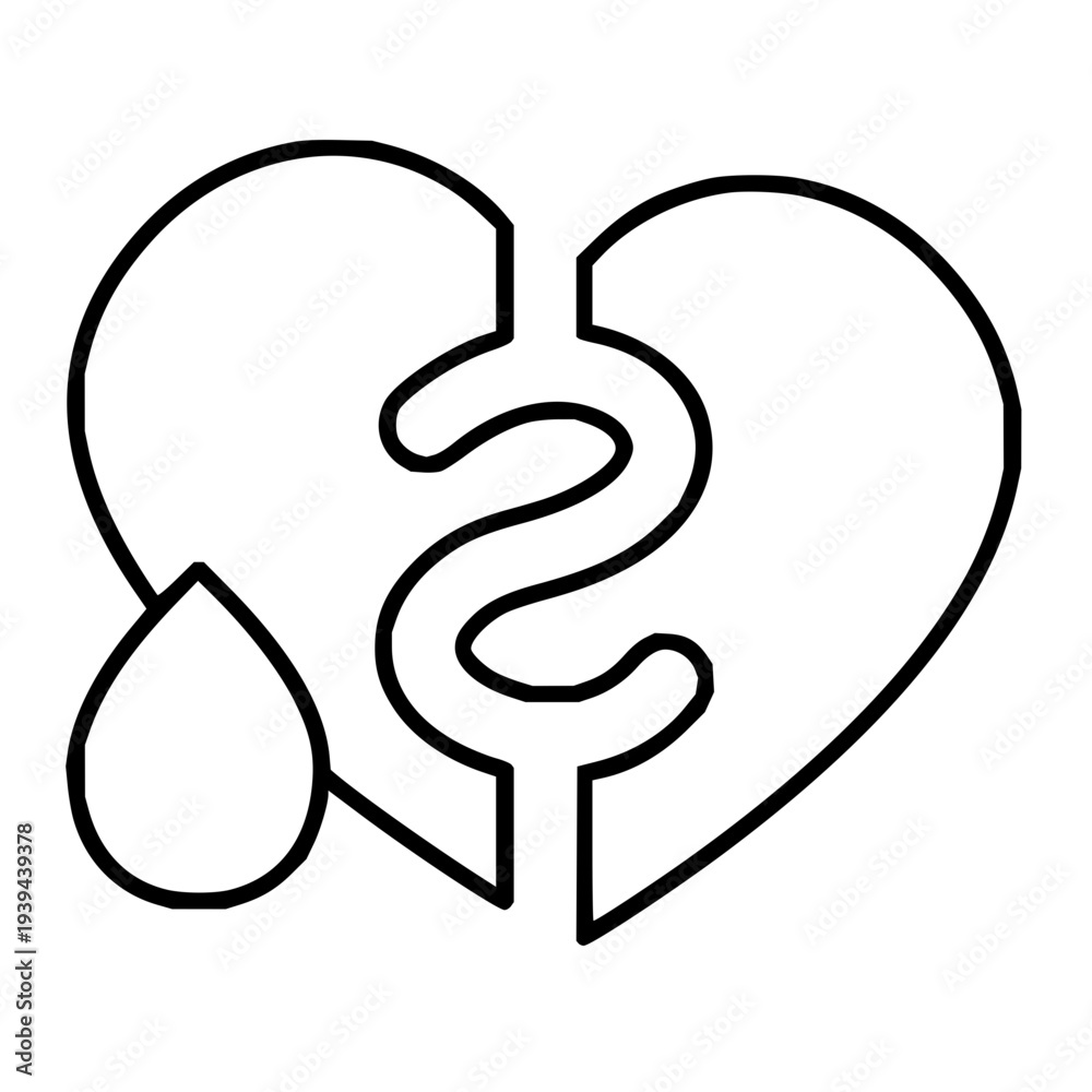 Fototapeta premium Vector illustration depicting a broken heart with a dollar sign fracture and a teardrop, symbolizing financial struggles, emotional distress, and the profound cost of economic hardship