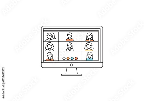 Digital connection and teamwork across multiple remote work participants engaged in a virtual group meeting on a computer screen showing video