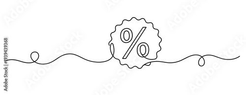 Continuous line art of a percentage symbol inside a decorative badge. No editable stroke