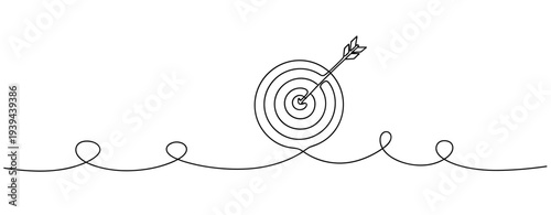 Minimalist arrow hitting target with continuous line art design. No editable stroke
