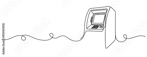 Continuous line drawing of atm machine with cable connection. No editable stroke