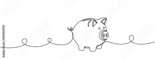 Continuous line art of piggy bank with minimalist design for savings concept. No editable stroke