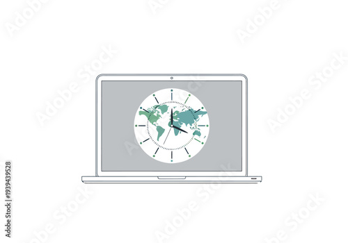 Global Time Zones Displayed on Laptop Screen Representing International Business And Worldwide Communication Concepts