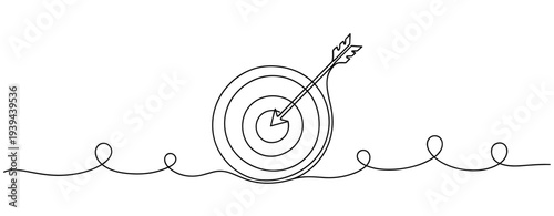 Minimalist bullseye with arrow in target and line design. No editable stroke