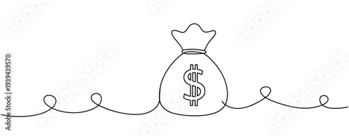 Minimalist one-line art of money bag with dollar symbol. No editable stroke