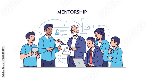 Diverse group of professionals engaged in mentorship program