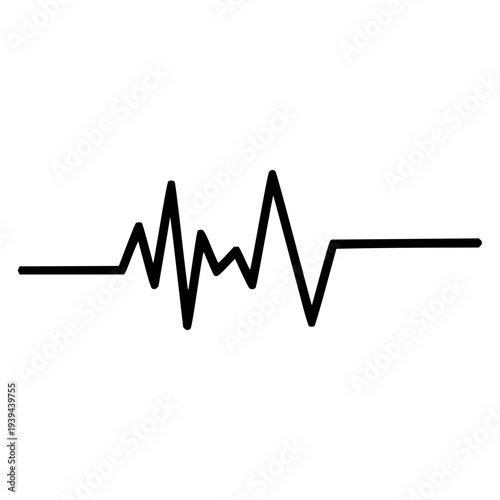 Minimalist black line graphic representing a vital heartbeat pulse or electrocardiogram (ECG) wave, symbolizing life, health, medical monitoring, and rhythmic energy on a white background