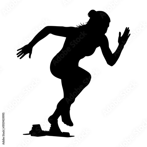 Woman runner starting sprint race, flat design vector illustration graphic